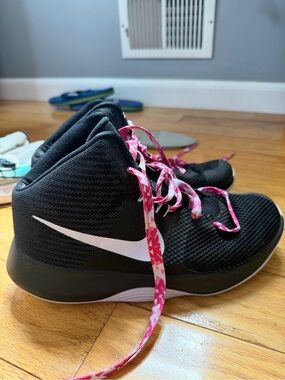 Nike Precision: Women's Black High-Top Basketball Shoes with Pink Laces